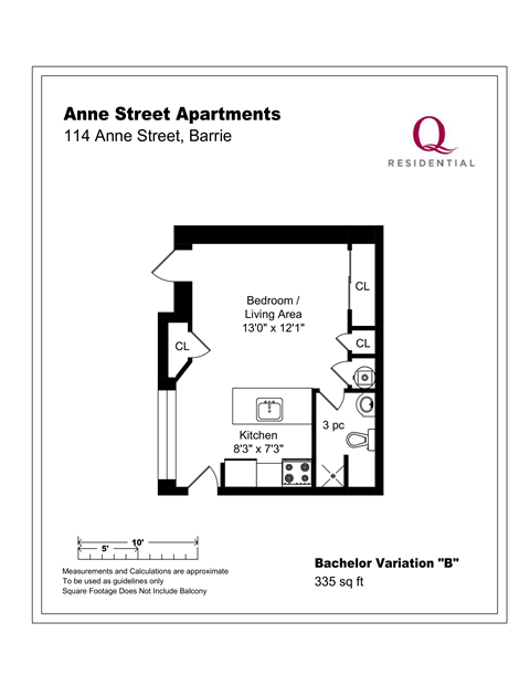 Floor plan for studio, 1 bath